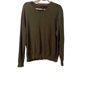 Grant Thomas 100% Cotton V-neck Hunter Green Men's Sweater Size Large